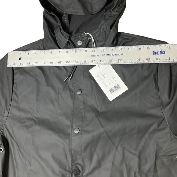 Rains Jacket Mens S/M Black Waterproof Long Jacket Hooded Lightweight Outerwear - Picture 8 of 14